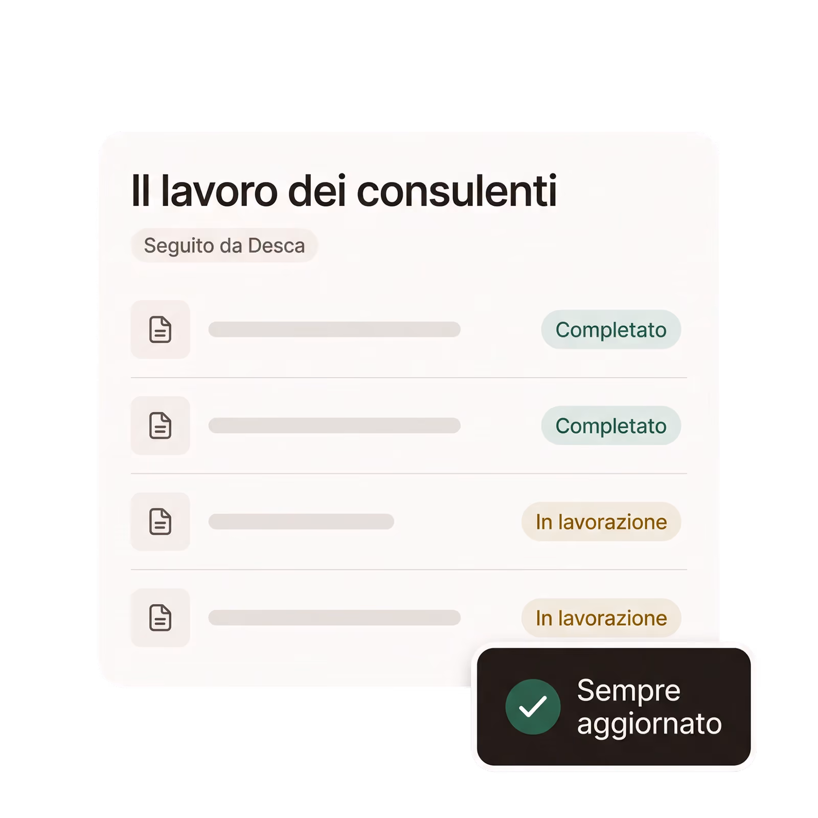Il lavoro dei consulenti in ProTempo, con le pratiche completate e quelle in lavorazione, sempre aggiornato